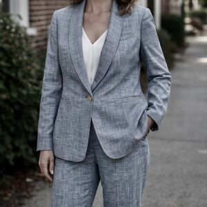 EUC Women's Calvin Klein 2-Piece Blazer & Pant Suit in Blue Size 10P 10 Petite